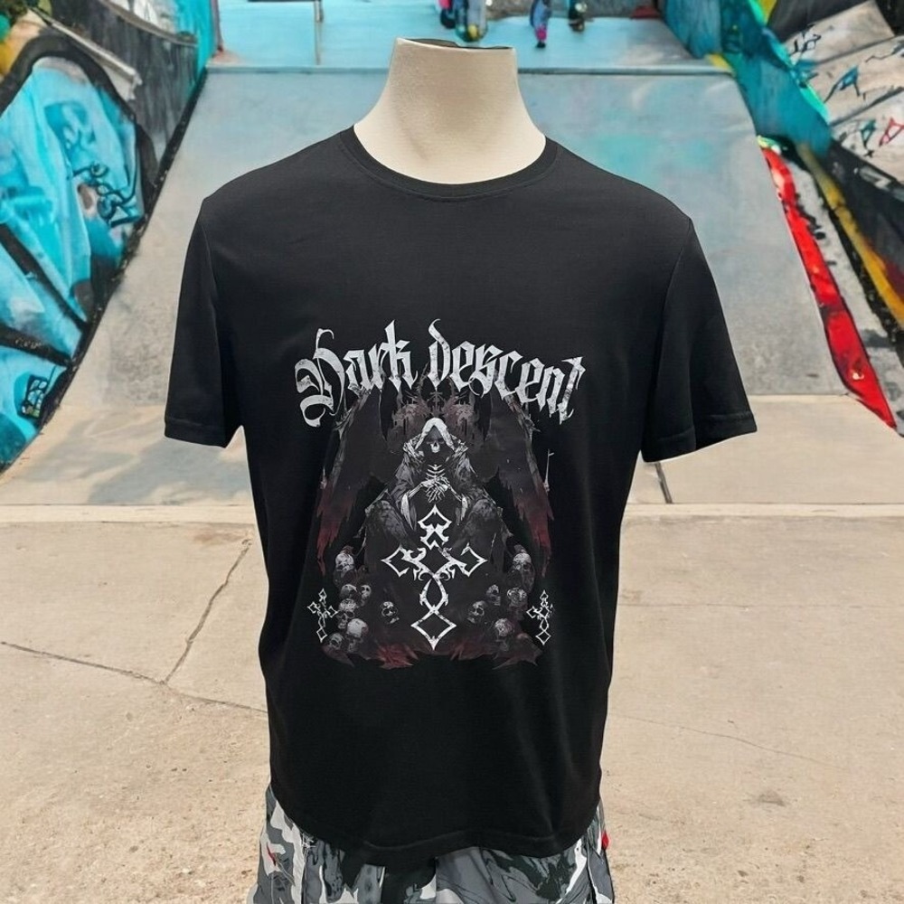 "Dark Descent" Graphic T  Goth Skull Black Metal XL Dark Aesthetic Street Grunge
